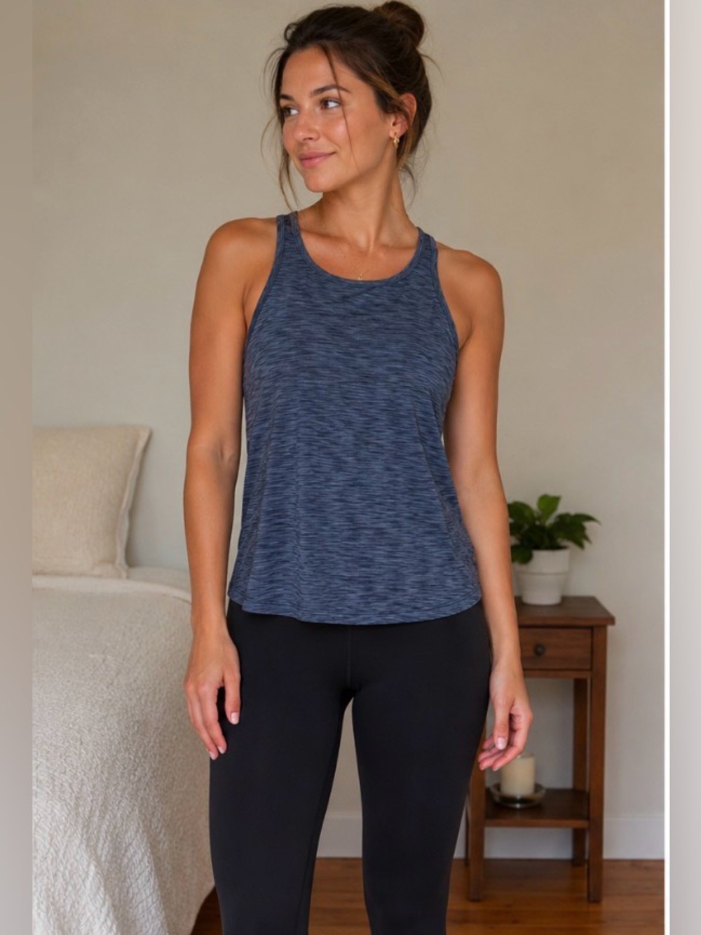 ATHLETA Womens Navy Heather Racerback Tank Top Size M
